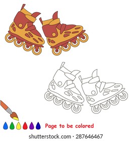 Roller skates. Kid game. Coloring book. Page to be color. For children playing.