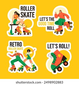 Roller Skates Label Flat Cartoon Hand Drawn Templates Background Illustration