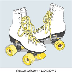 roller skates with laced boots of white color isolated vector illustration