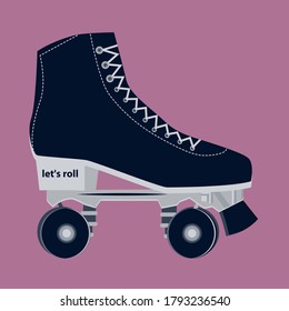 Roller skates - lace-up, dark blue on a pink background - vector.