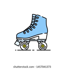 Roller skates line icon. Girls blue skating boots symbol. Vector illustration.