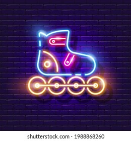 Roller skates Neonsymbol. Vektorgrafik für Design. Sportkonzept. Straßensportschild. Aktiver Lebensstil. Rollladen