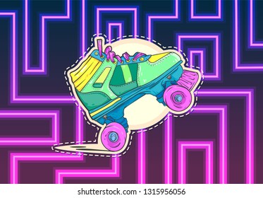 Roller skates neon sign, vector emblem, logotype illustration, neon lines