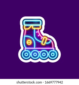 Roller Skates Neon Sticker. Vector Illustration of Happy Object.