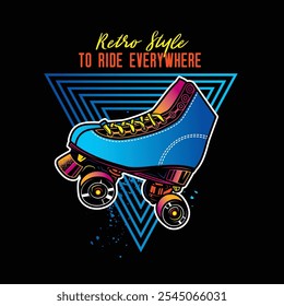 Rollschuhe im Neonstil. Original Vektorgrafik im Vintage-Stil. T-Shirt-Design. Handgezeichnet, nicht KI