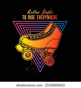 Rollschuhe im Neonstil. Original Vektorgrafik im Vintage-Stil. T-Shirt-Design. Handgezeichnet, nicht KI