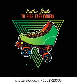 Rollschuhe im Neonstil. Original Vektorgrafik im Vintage-Stil. T-Shirt-Design. Handgezeichnet, nicht KI