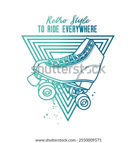 Roller skates in neon style. Original vector illustration in vintage style. T-shirt design. Hand drawn, not AI