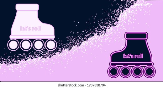 Roller skates on an abstract background - vector. Sports entertainment on the street. Horizontal banner.