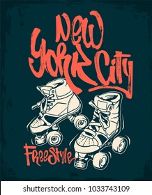 Roller skates on a grunge background T-shirt print.