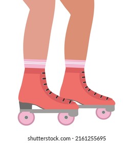 Roller skates on legs on white background. Vector isolated image for use in advertising