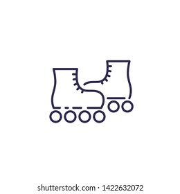 Roller skates on white, line icon