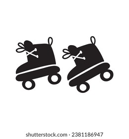 Roller skates. Outline icons. Vector illustrations. Black color. Hand drawn design on white background.