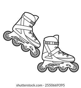 Rollschuhe. Paar Schuhe zum Schlittschuhlaufen, Rollerblades. Gliederungsgrafik einzeln auf weißem Hintergrund, Designelemente