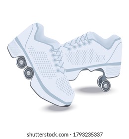 Roller skates - a pair of white with decorative trim - isolated on white background - vector.