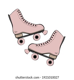 Roller skates pink, retro style. Cartoon illustration isolated on white background