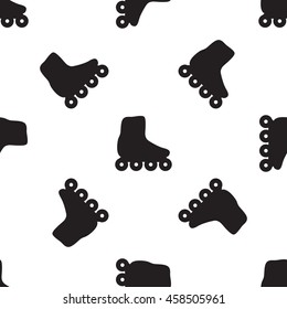 Roller skates seamless pattern. Black silhouettes on white background