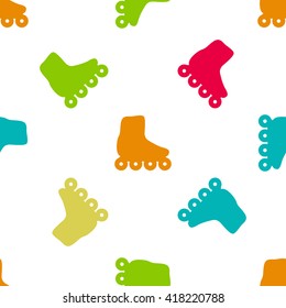 Roller skates seamless pattern. Various colors silhouettes on white background