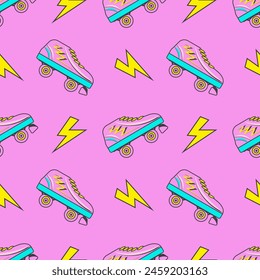 Roller skates seamless pattern. Vector illustration, background design, good for textile, wrapping paper, packaging.