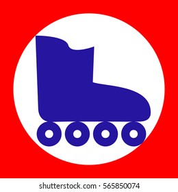 Roller skates sign. Blue icon in white circle at red background. Colors of USA flag. Circumscribed circle. Circumcircle.