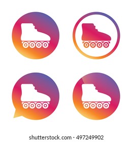Roller skates sign icon. Gradient buttons with flat icon. Speech bubble sign. Vector
