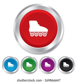 Roller skates sign icon. Rollerblades symbol. Round metallic buttons. Vector