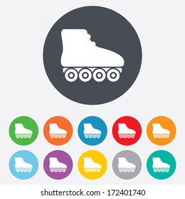 Roller skates sign icon. Rollerblades symbol. Round colourful 11 buttons. Vector