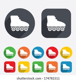 Roller skates sign icon. Rollerblades symbol. Circles and rounded squares 12 buttons. Vector