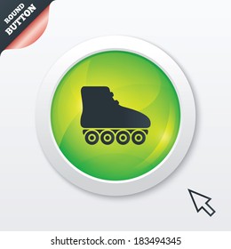 Roller skates sign icon. Rollerblades symbol. Green shiny button. Modern UI website button with mouse cursor pointer. Vector