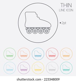 Roller skates sign icon. Rollerblades symbol. Thin line circle web icons with outline. Vector