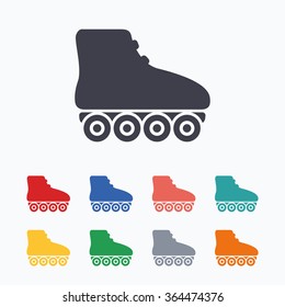 Roller skates sign icon. Rollerblades symbol. Colored flat icons on white background.