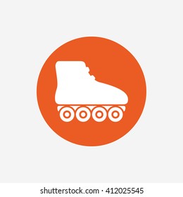 Roller skates sign icon. Rollerblades symbol. Orange circle button with icon. Vector