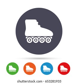 Roller skates sign icon. Rollerblades symbol. Round colourful buttons with flat icons. Vector