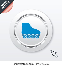 Roller skates sign icon. White button with metallic line. Modern UI website button with mouse cursor pointer. Vector