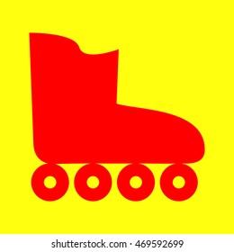 Roller skates sign. Red on yellow background.