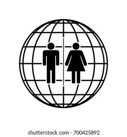 Roller skates sign. Vector. Black icon on black globe at white background. Isolated.