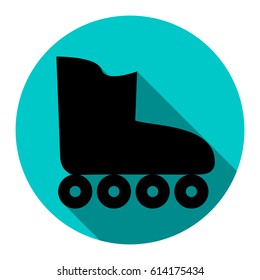 Roller skates sign. Vector. Flat black icon with flat shadow on sky circle with white background. Isolated.