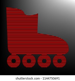 Roller skates sign. Vector. Striped red and black icon at gradient blackish background. Zebra.