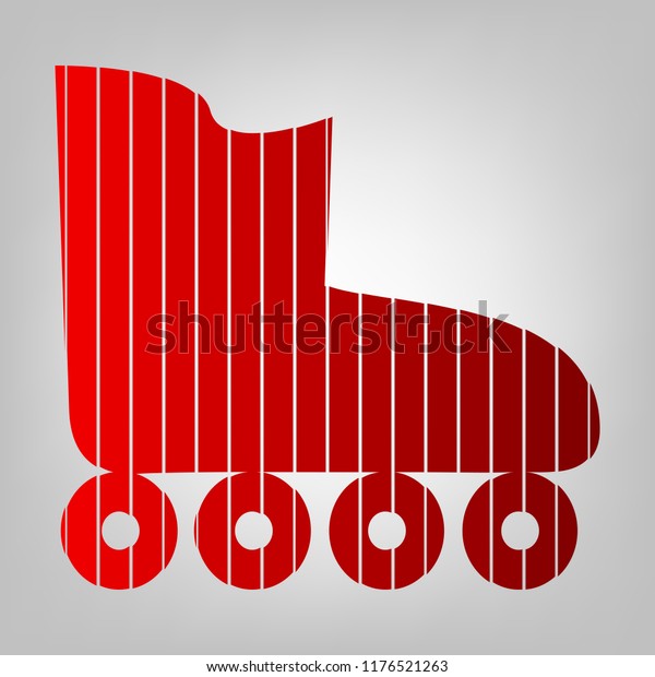 Roller skates sign. Vector. Vertically divided\
icon with colors from reddish gradient in gray background with\
light in center.