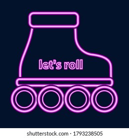 Roller skates - silhouette neon color on dark background - vector.