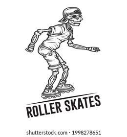 Roller skates with skeleton t shirt design