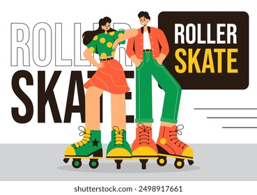 Roller Skates Social Media Background Flat Cartoon Hand Drawn Templates Illustration