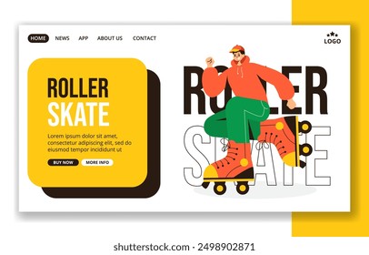 Roller Skates Social Media Landing Page Cartoon Hand Drawn Templates Background Illustration