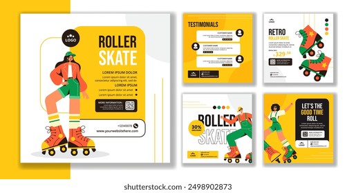 Roller Skates Social Media Post Flat Cartoon Hand Drawn Templates Background Illustration