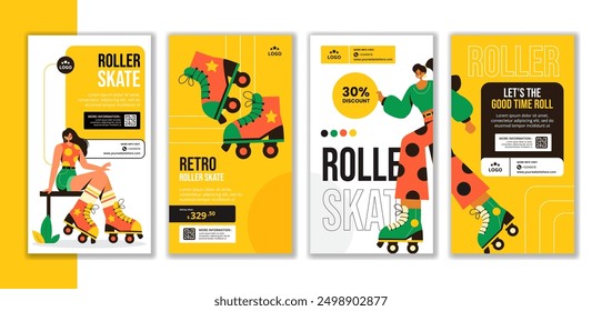 Roller Skates Social Media Stories Flat Cartoon Hand Drawn Templates Background Illustration