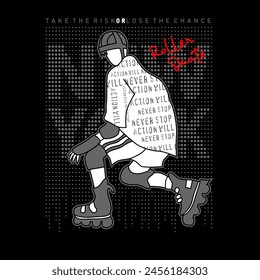 roller skates sport with typography background, vector illustration