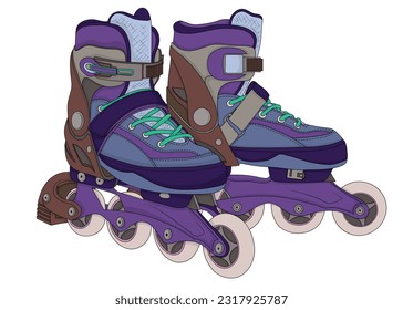 Roller Skates. Sports shoes for professional roller skating. Color illustration. Detailed drawing.