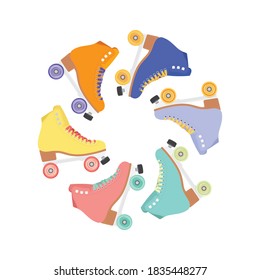 Roller Skates Vector, Roller Blades Set, Retro Skates, Skating Symbol, 90's Nostalgia Vector Illustration Background	