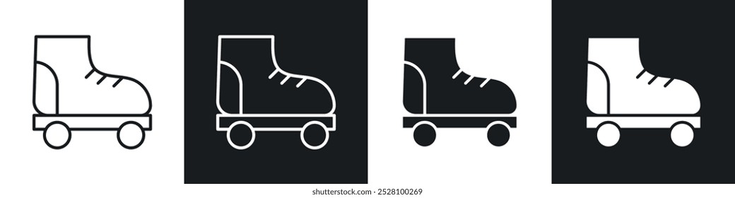 Roller skates vector icon set in black and white