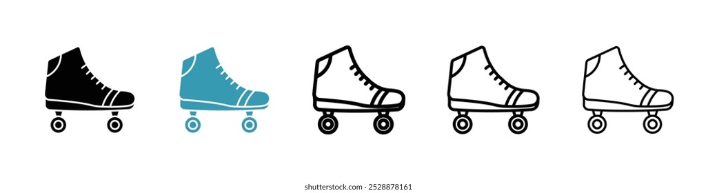 Roller skates vector icon set in black and blue colors.